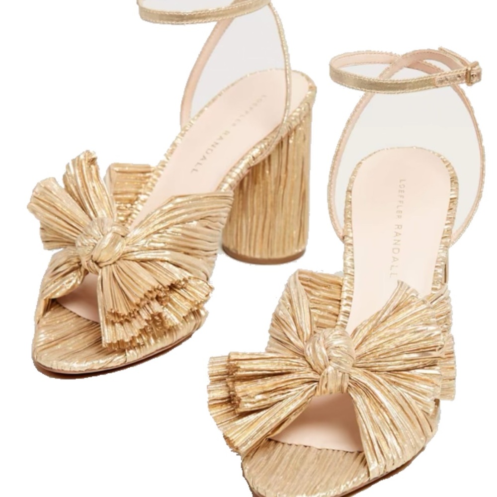 Loeffler Randall Camellia knot ankle strap heel gold